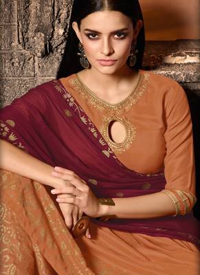 Orange muslin semi stitched party palazzo anarkali 3