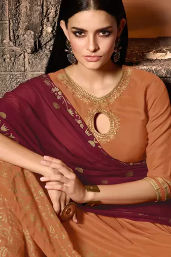 Orange muslin semi stitched party palazzo anarkali
