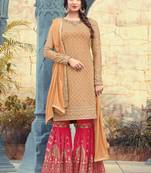 Peach georgette semi stitched wedding sharara kameez