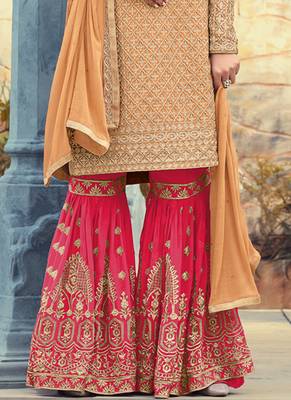 Peach georgette semi stitched wedding sharara kameez 3