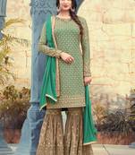 Green georgette semi stitched wedding sharara kameez