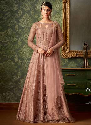 Pink rangoli silk semi stitched wedding gown anarkali 1
