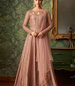 Pink rangoli silk semi stitched wedding gown anarkali