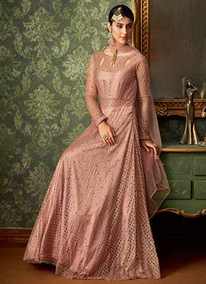 Pink rangoli silk semi stitched wedding gown anarkali 2