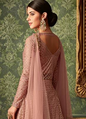 Pink rangoli silk semi stitched wedding gown anarkali 3