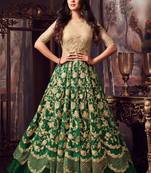 Beige net semi stitched wedding anarkali churidar