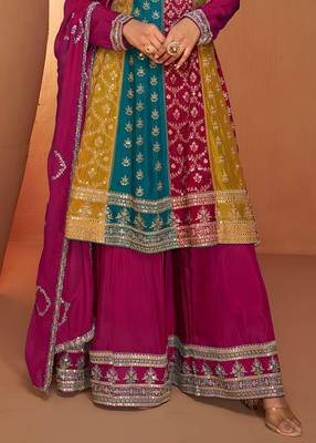 Voolka Multicolor Full Stitched Chinon Top with Pink Chinon Bottom and Embroidered Dupatta - Ethnic Ensemble for Women 3