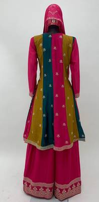 Voolka Multicolor Full Stitched Chinon Top with Pink Chinon Bottom and Embroidered Dupatta - Ethnic Ensemble for Women 5