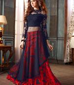 Blue net semi stitched wedding lehenga dress