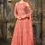 Peach net semi stitched wedding three piece gown