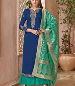 Blue satin georgette semi stitched party palazzo suit