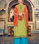 Green banarsi silk semi stitched wedding palazzo shalvar