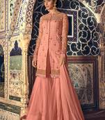 Peach net semi stitched wedding sharara kameez