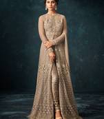 Beige net semi stitched wedding pakistani suit
