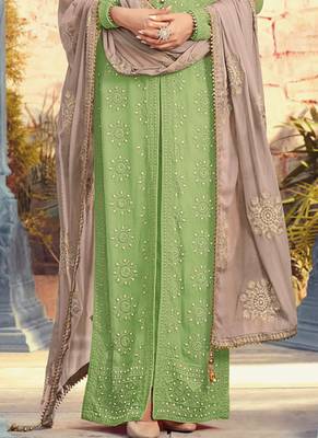 Green georgette semi stitched wedding sherwani suit 3