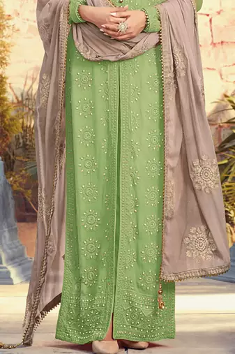 Green georgette semi stitched wedding sherwani suit