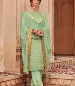 Green banarsi silk semi stitched wedding palazzo suit