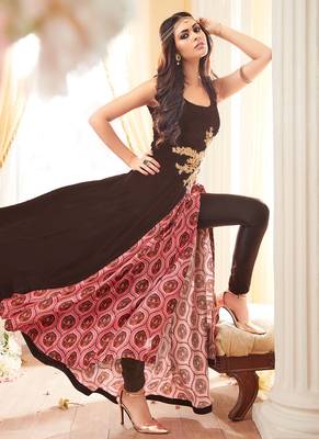 Brown georgette semi stitched party gown 2