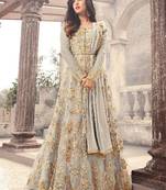Grey net semi stitched floor length anarkali