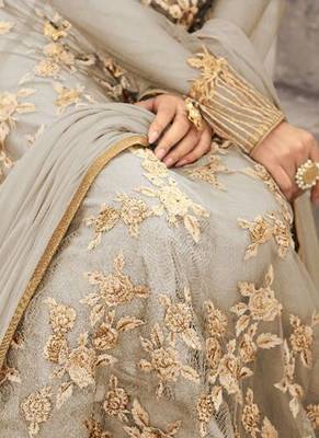 Grey net semi stitched floor length anarkali 2
