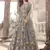 Grey net semi stitched wedding floor length anarkali