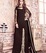 Brown georgette, net semi stitched party pakistani suit