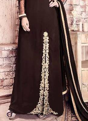 Brown georgette, net semi stitched party pakistani suit 2