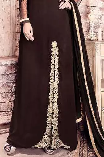 Brown georgette, net semi stitched party pakistani suit