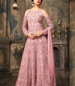 Pink net semi stitched wedding three piece gown
