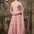 Pink net semi stitched wedding three piece gown