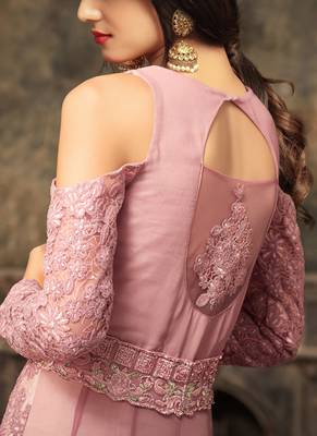 Pink net semi stitched wedding three piece gown 2