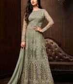Green net semi stitched wedding anarkali suit