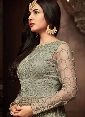 Green net semi stitched wedding anarkali suit 2