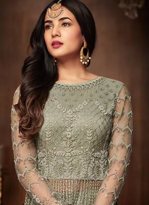 Green net semi stitched wedding anarkali suit 4