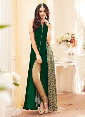 Green georgette semi stitched party pakistani suit 1