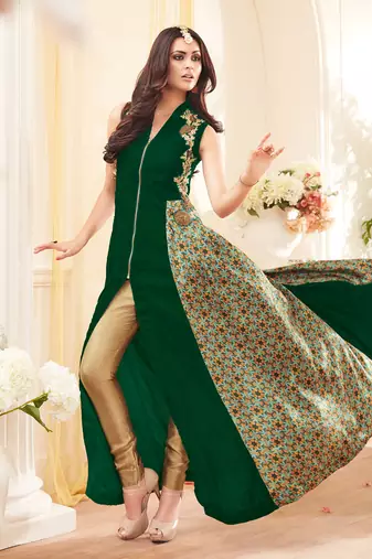 Green georgette semi stitched party pakistani suit