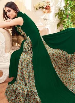 Green georgette semi stitched party pakistani suit 4