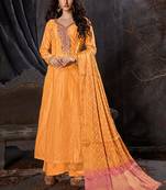 Yellow banarsi butti semi stitched party palazzo suit