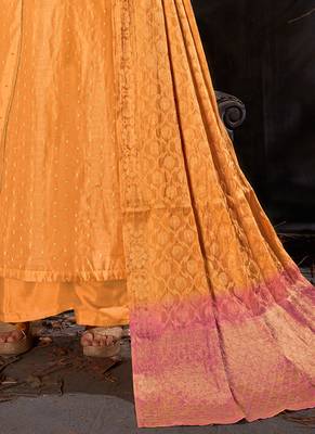 Yellow banarsi butti semi stitched party palazzo suit 3