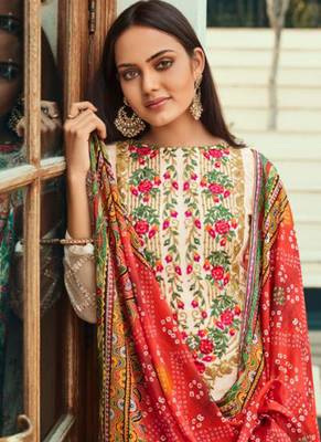Cream net semi stitched party straight cut suit 2