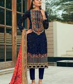 Blue net semi stitched party straight cut suit