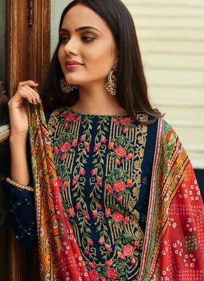 Blue net semi stitched party straight cut suit 2