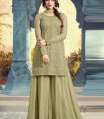 Green net semi stitched wedding palazzo suit