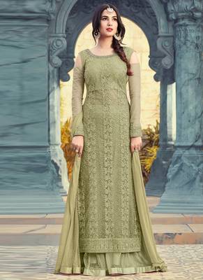 Green net semi stitched wedding palazzo suit 2