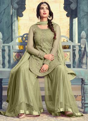 Green net semi stitched wedding palazzo suit 3