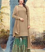 Beige georgette semi stitched wedding sharara kameez