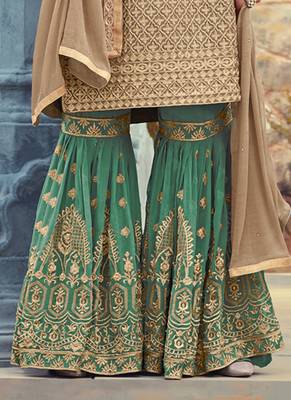 Beige georgette semi stitched wedding sharara kameez 2