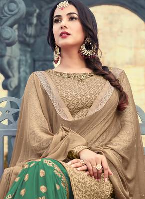 Beige georgette semi stitched wedding sharara kameez 3