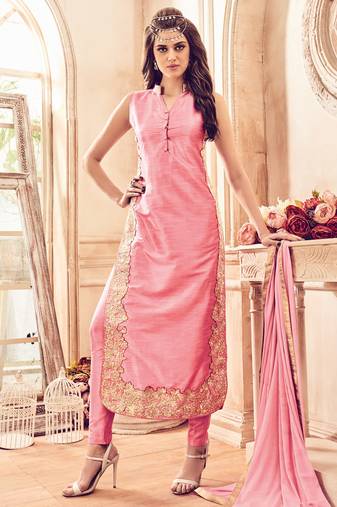 Pink silk semi stitched party pakistani suit