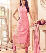 Pink silk semi stitched party pakistani suit